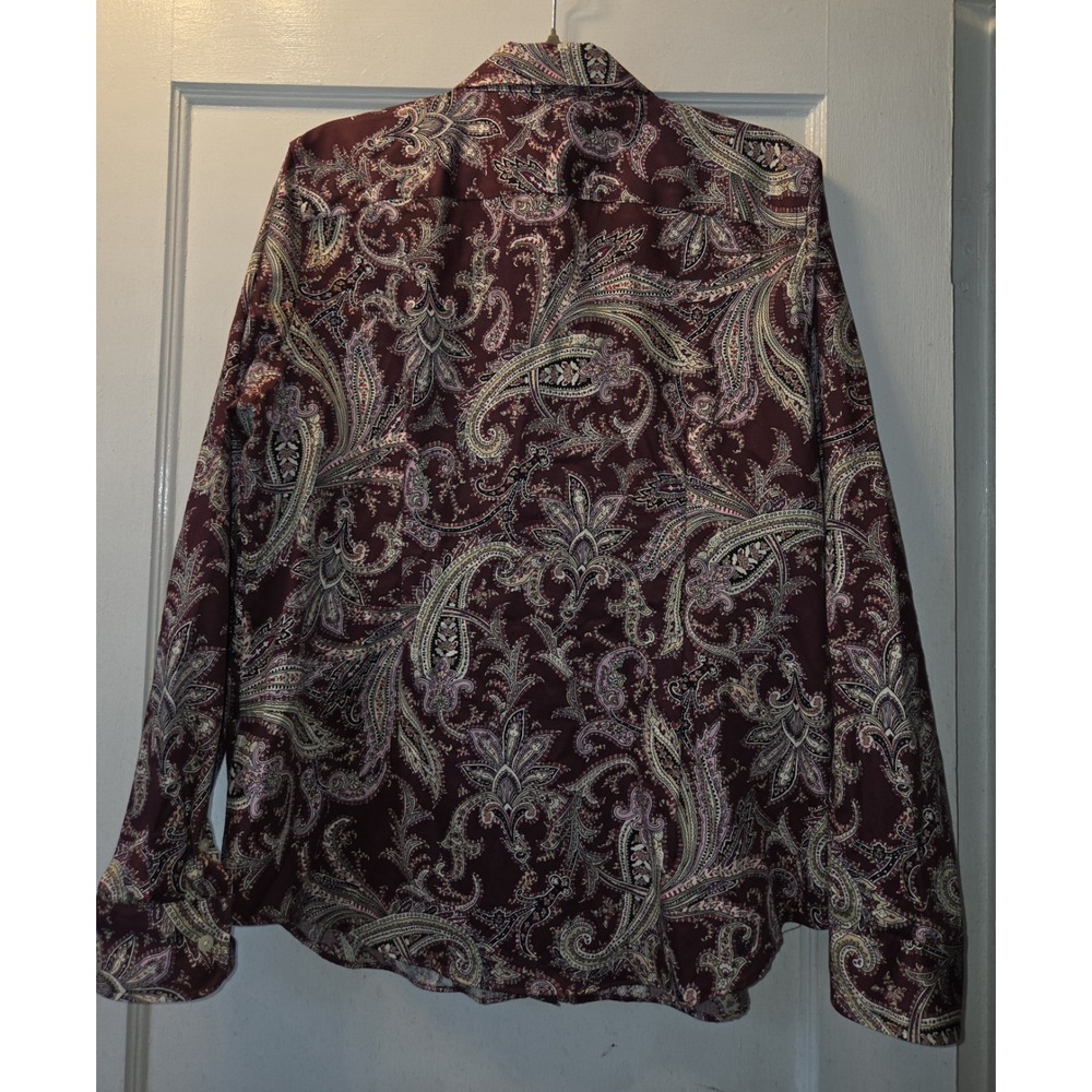 Chaps Women's Burgundy Paisley No Iron Long Sleeve Cotton Button Dress Shirt. XL - Picture 3 of 4